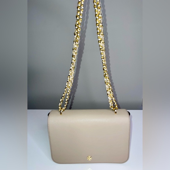 Tory Burch - French Grey Leather - Emerson Adjustable Shoulder Chain Strap Bag - Picture 9 of 15